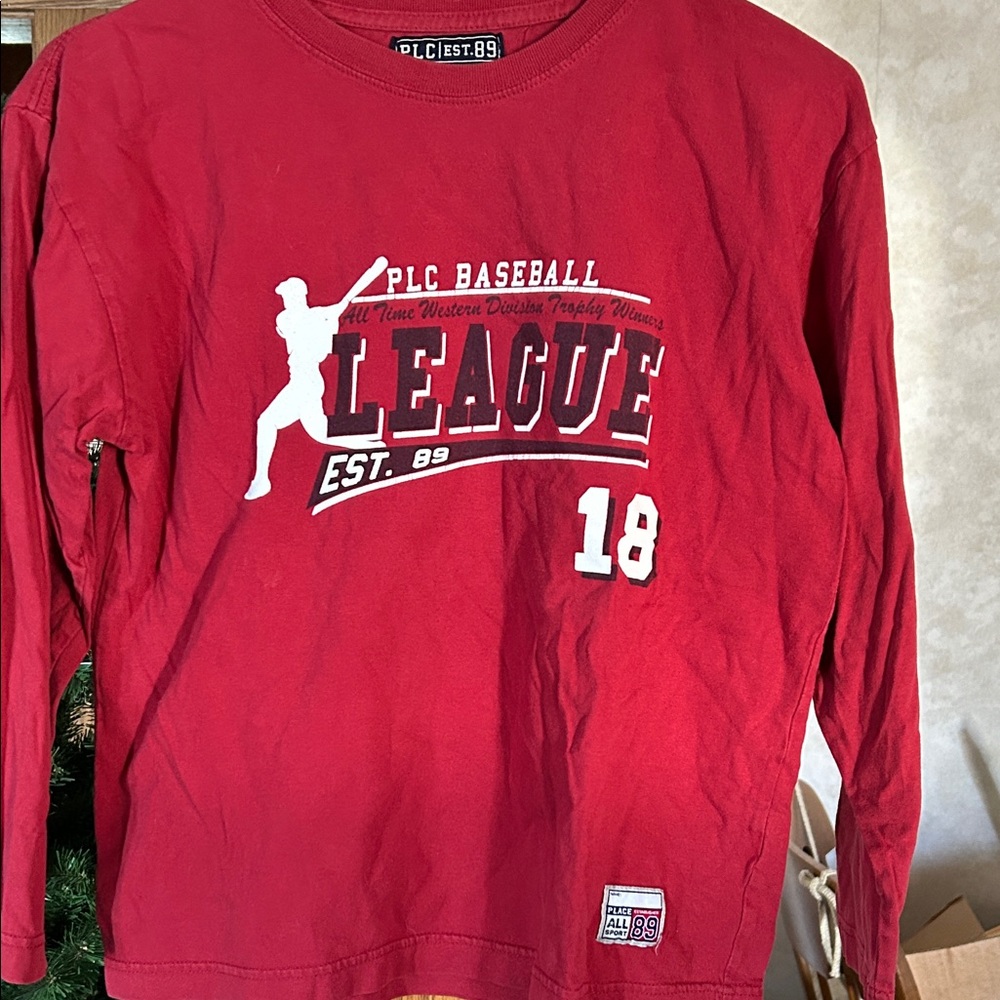 Baseball League Red Long Sleeve Tee